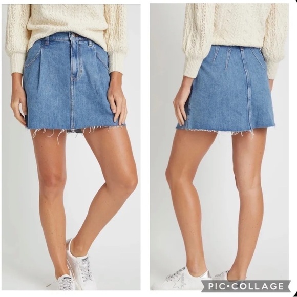 FREE PEOPLE WE THE FREE Cosmico Denim Cutoff Mini Jean Skirt Size 27 Boho Flirty - Picture 1 of 6